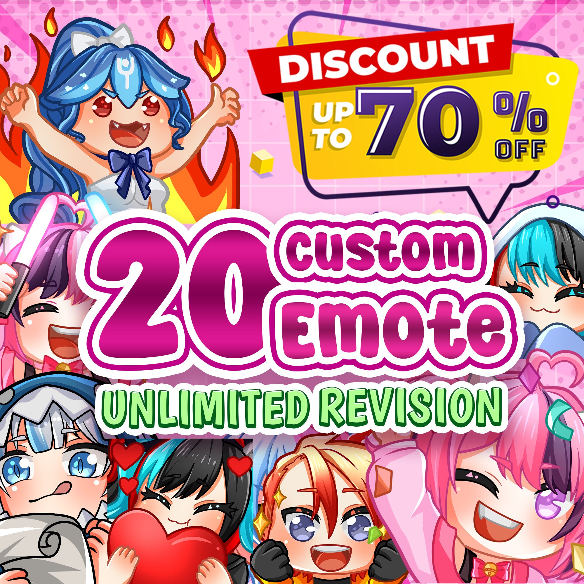 Custom Twitch Emotes or Kick Emote and Animated Emotes, Vtuber Cute Chibi Emote, Sub Emotes Anime Emote Pet Animal Emote For Any Your Stream