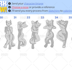 Furry Dakimakura Cute Pose Reference Sheet for Custom Body Pillow Commission | Choose Your Kemono or Anthro Character Pose for Personalized Furry Hug Pillow Cover | Adorable Furry Dakimakura Workflow Guide with Relaxing Pose Options