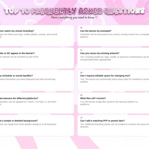 K&ouml;nnte beinhalten: Ein rosa Grafikbanner mit dem Titel TOP 10 FREQUENTLY ASKED QUESTIONS und dem Untertitel Here's everything you need to know. Es enth&auml;lt zehn nummerierte wei&szlig;e rechteckige Felder mit Fragen und Antworten zu Dienstleistungen f&uuml;r Bannerdesigns.