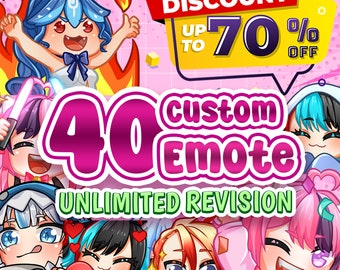 Benutzerdefinierte Twitch Emotes oder Kick Emote und animierte Emotes, Vtuber Süßes Chibi Emote, Sub Emotes Anime Emote Haustier Tier Emote für jeden Ihren Stream