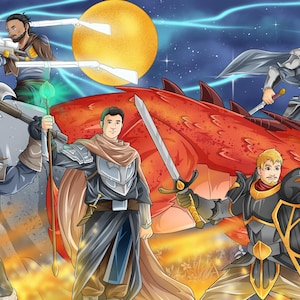DND party custom art commission, fantasy illustration, Character design, Campaign Art, DnD Commission, DND character portrait,group portrait