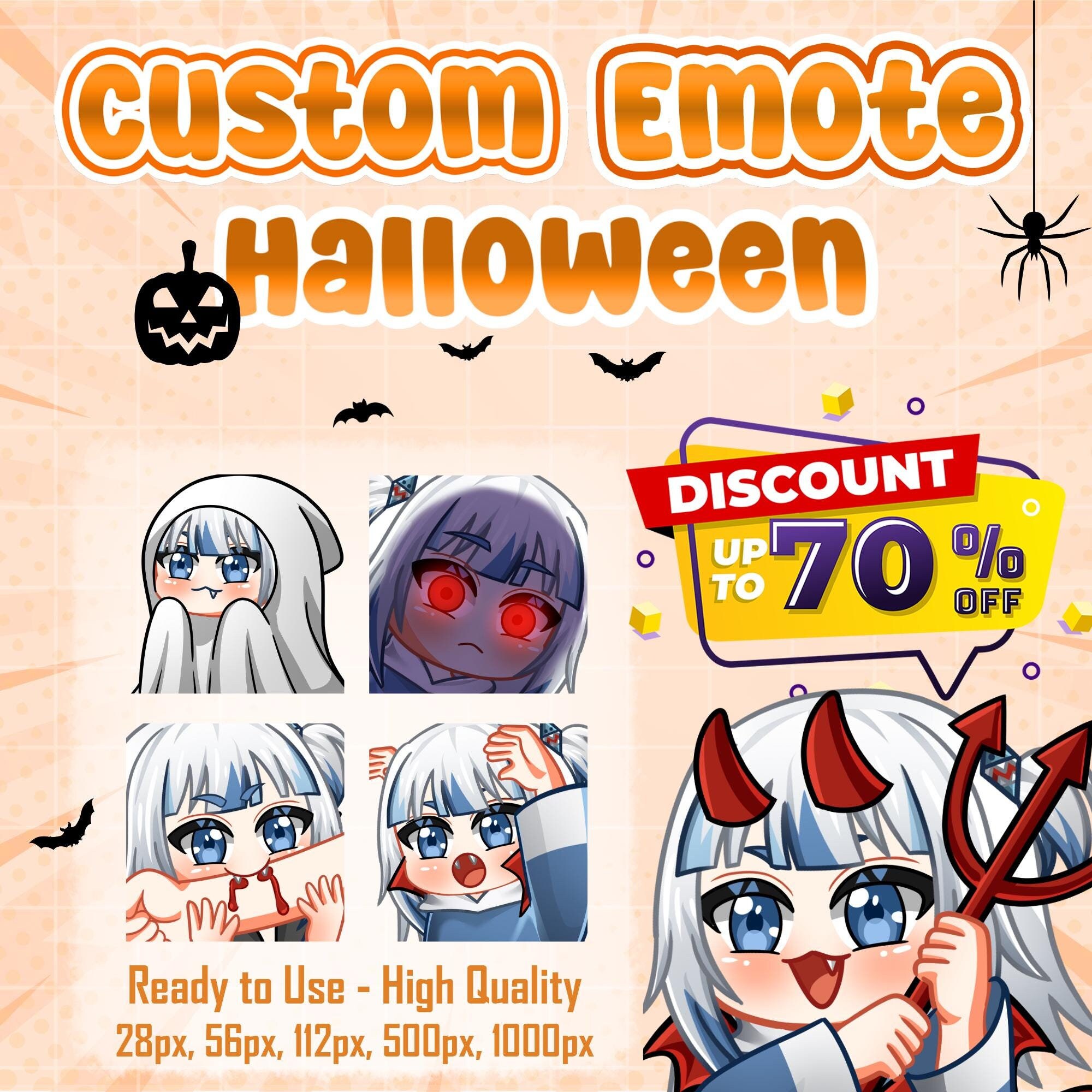 Emotes Twitch personnalisés ou émoticônes Kick et émoticônes animées, sous-émoticônes, émoticône Chibi mignon Vtuber, émoticône animal de compagnie édition Halloween, émoticône anime
