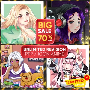 Custom Drawing Anime, Icon, Anime Couple, Social Media, Commission PFP Anime Original Character For Profile Picture, Twitch, Vtuber, Discord