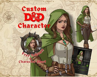 Arte de personaje personalizado de DnD, Comisión de DnD, Dungeons and Dragons, Retrato de DnD, Fiesta de DnD, Hoja de personaje de DnD, Regalo de DnD, Grupo de DnD
