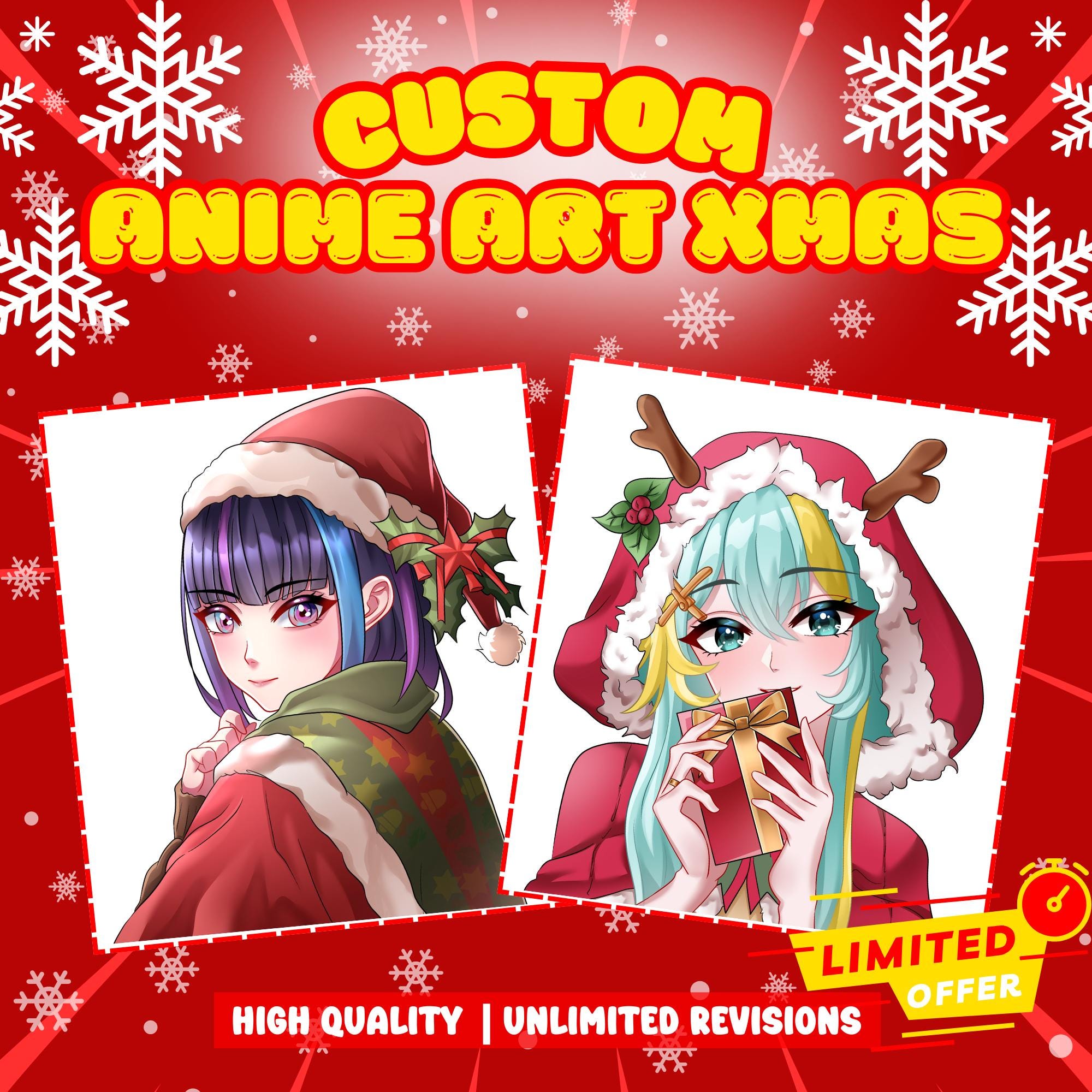 Comissão de anime personalizada, personagem original de anime, ícone, casal, PFP, anime OC, retrato de anime, fanart, anime de foto, presente de natal