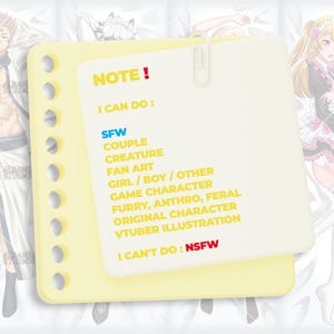 Anime Dakimakura Commission Information Sheet Featuring Custom Waifu, Husbando, Furry, VTuber, and Original Character Body Pillow Art | Personalized Anime Hug Pillow Cover Service with SFW Only Options