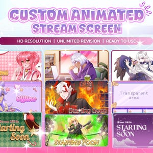 Pacote de telas de transmissão animadas personalizadas, tela de transmissão da Twitch, Começando em breve, Já volto, Offline, Telas de transmissão encerrada, Sobreposição de transmissão, Twitch