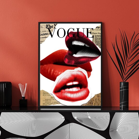 Pop Art Vogue Lips Poster - Retro Newspaper Collage Wall Art