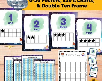 Outer Space 0-20 Number Posters, 120's Charts, & Double Ten Frame
