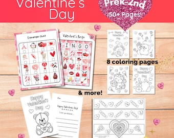 Valentines Activity Bundle | Coloring Cards, Puzzles, Scavenger Hunt, Bingo, & More!