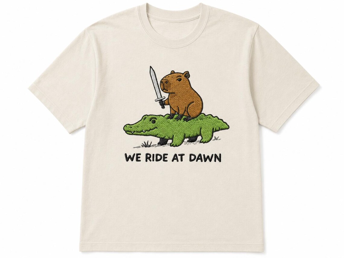 We Ride at Dawn Capybara Alligator Embroidery Design, Funny Meme ...