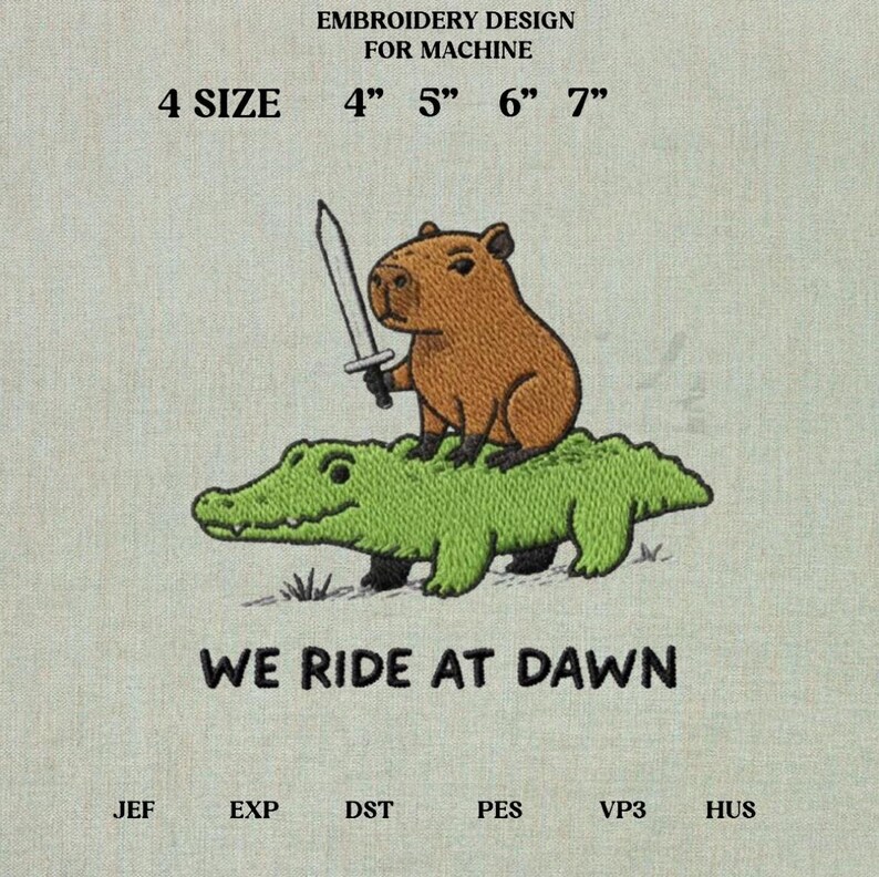 Terminator Riding Capybara Image We Ride at Dawn Capybara Alligator Embroidery Design, Funny Meme ...