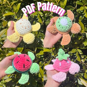 4-in-1 fruit turtles crochet pattern PDF | digital download crochet plushie pattern | amigurumi strawberry watermelon kiwi banana turtle