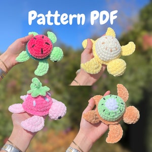 4-in-1 Fruit Turtle Crochet Pattern | Amigurumi PDF | Strawberry, Watermelon, Banana & Kiwi Plushies | Cute Summer DIY Toy