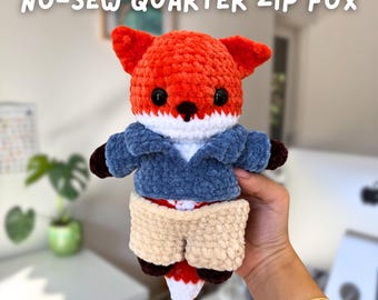 No-Sew Baby Fox in Quarter Zip Crochet Pattern | Cute Amigurumi Plushie Animal Digital Tutorial Download Bundle