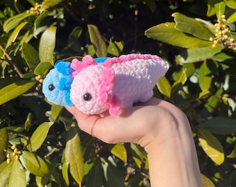 Crochet mini axolotl plushie | handmade amigurumi plush toy pink and blue color variations