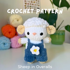 Sammy the Sheep Crochet Pattern | Amigurumi PDF with Daisy Overalls & Fluffy Head | Cute Lamb Farm Animal Plush Toy DIY Pattern Download