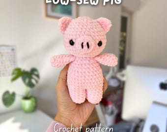 Low-Sew Baby Pig Crochet Pattern | Cute Amigurumi Plushie Piglet Animal Digital Tutorial Download
