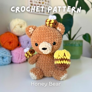 Honey Bear Crochet Pattern | Amigurumi PDF with Bees & Honey Pot | Cute Plush Toy Crochet | Cottagecore Animal DIY Pattern