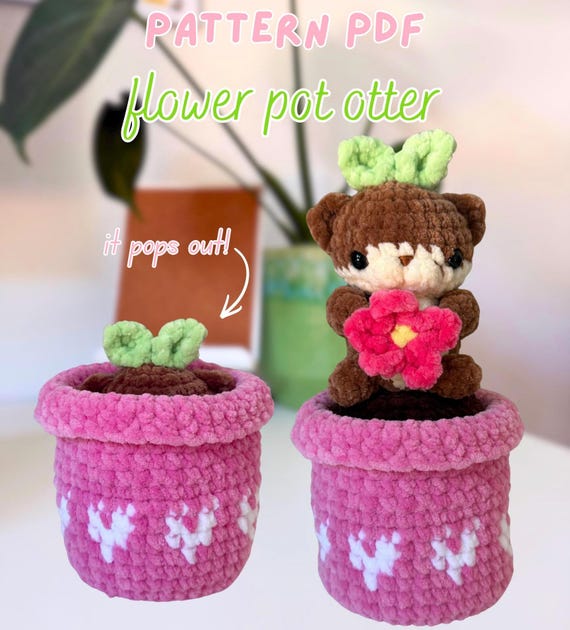 Flower Pot Otter Pop-It Crochet Pattern | Interactive Plant Animal Amigurumi PDF Tutorial | Fidget Toy Pattern Download
