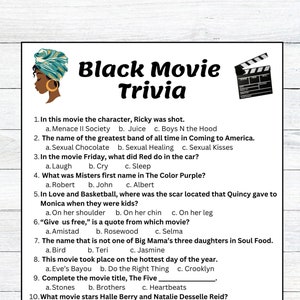 Black Movie Trivia Game: 80s & 90s Cinema (Printable PDF)