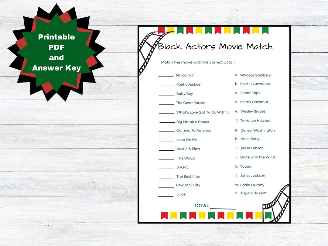 Black Actors Movie Match Trivia Game Black Culture Black History Movie