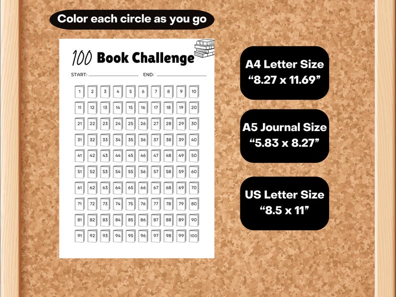 100 Book Challenge Tracker: Printable Reading Log (A4/A5/US Letter) - Etsy