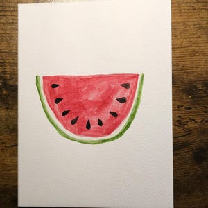 Cartão de melancia pintado à mão de 4 x 6 polegadas - em branco por dentro, inclui envelope com forro rosa