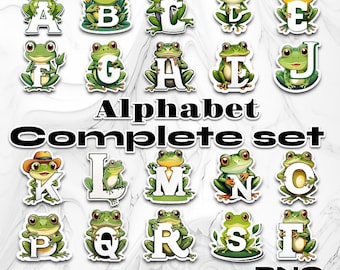 Complete Frog Theme Alphabet Font Set | Cute Frogs Holding Letters A-Z | Cartoon Teaching Tools - JPEG and PNG Digital Downloads