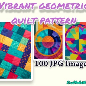 Geometric Quilt Patterns - Vibrant Patchwork Quilt Graphics - Retro Colorful Blanket Art | Set of 100 Digital Downloads
