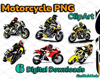 Motorcycle Racing Clipart Bundle - 6 High-Speed PNG Digital Download Designs