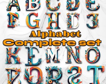 Comic Font Lettering - Complete Alphabet Set | Retro Letters Vibrant Art | Drop Cap Text - Set of PNG and JPEG Digital Downloads