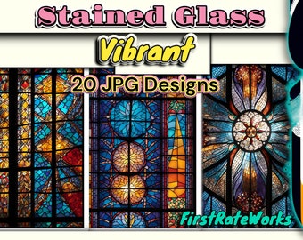 Glasfenstermuster | Bunte Glaskunst Lebendige Glaskirche Kunst - Set mit 20 digitalen Downloads
