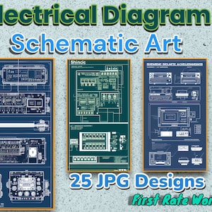 Vintage Electronics Blueprint Art Designs | Electronic Motherboard Schematic Diagram | 25 JPG AI Art Digital Downloads