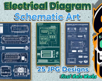 Vintage Electronics Blueprint Art Designs | Electronic Motherboard Schematic Diagram | 25 JPG AI Art Digital Downloads