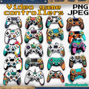 Gaming Clipart Bundle - Gamer Clip Art, Video Game PNG, Controller PNG, Gamers, Futuristic Fantasy Design, Commercial Use - Digital Download