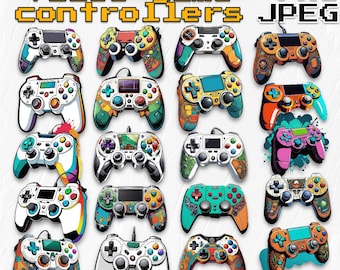 Gaming Clipart Bundle - Gamer Clip Art, Video Game PNG, Controller PNG, Gamers, Futuristic Fantasy Design, Commercial Use - Digital Download