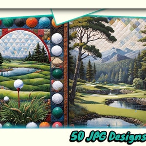 Golf Quilt Patterns - Patchwork Golfing Art - Golf Course Landscape Painting - Golf Wall Art Digital Prints - Set of 50 Printable Downloads