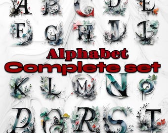 Asian Script Design Font Lettering - Complete Alphabet Letters Set | Oriental Design Typeface | - Set of PNG and JPEG Digital Downloads