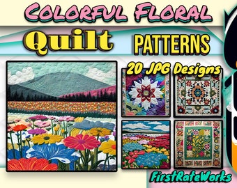 Floral Patchwork Quilts | Flower Graphic Quilt Patterns | Nature Blanket | Patchwork Art | Set of 20 Digital Downloads