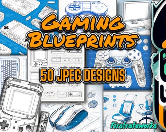 Vintage Video Game Patterns | Electronics Art | Blueprints | Console Design | Computer Motherboard | PC Gaming | Set of 50 Digital Downloads