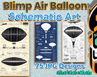 War Blimp - Blueprint Patterns | Printable Art | Military Blimp Schematic Diagrams | Hot Air Balloons | Set of 75 Digital Downloads