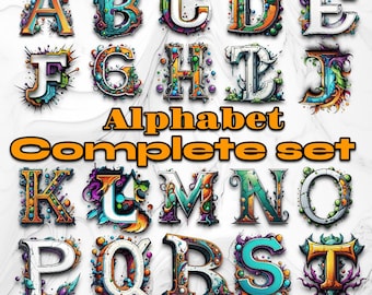 Comic Book Font Lettering - Complete Alphabet Set | Graffiti Style Letters | Comics Art Design - Set of PNG and JPEG Digital Downloads