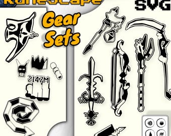 Premium OSRS Weapons & Gear Sets of 10 SVG and PNG Files - Old School Runescape Inspired Art - Digital Files for Cricut, Silhouette, Vector
