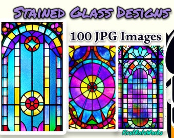 Bunte Glasmalerei Muster | Glas Fenster Kunst Kathedrale Fenster Grafik - Set von 100 Digitalen Downloads