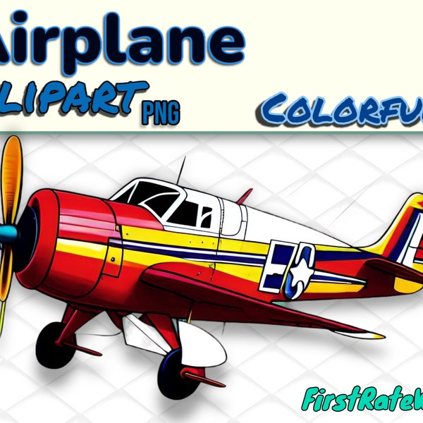 Vintage Airplane ClipArt - Digital Download | Colorful Flying Plane | Airplane PNG