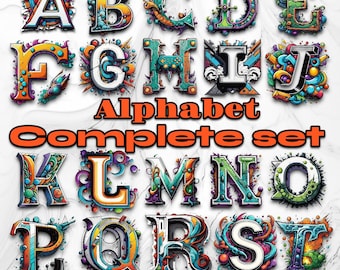 Striplettertypestijlbelettering - complete alfabetset | Graffitiletters | Comic Books Art Design: digitale png- en jpeg-downloads