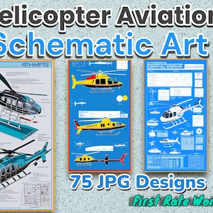 Hubschrauber Blueprint Art - Schematische Luftfahrt Karte | Druckbare Wandkunst | Set mit 25 digitalen Downloads