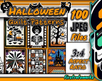 Spooky Halloween Pattern Bundle | Fall Quilt | Pumpkins | Ghosts | Witches | Cross Stitch Patchwork - 100 JPG Design - Digital Download PDF