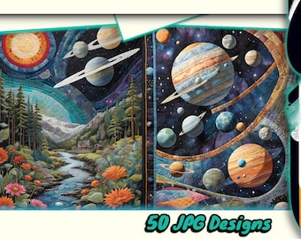 Outer Space Quilt Patterns - Patchwork Galaxy Art - Planets Space Art Digital Prints - Set of 50 Printable Downloads
